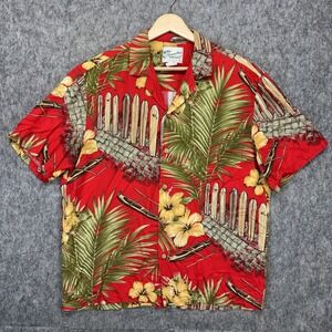 Vintage Diamond Head Sportswear Aloha Shirt Men's Medium 100% Rayon Red Hawaii